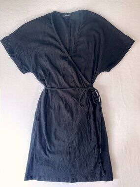 Madewell Black Cotton Wrap Dress Cover‑Up with Pockets Size M